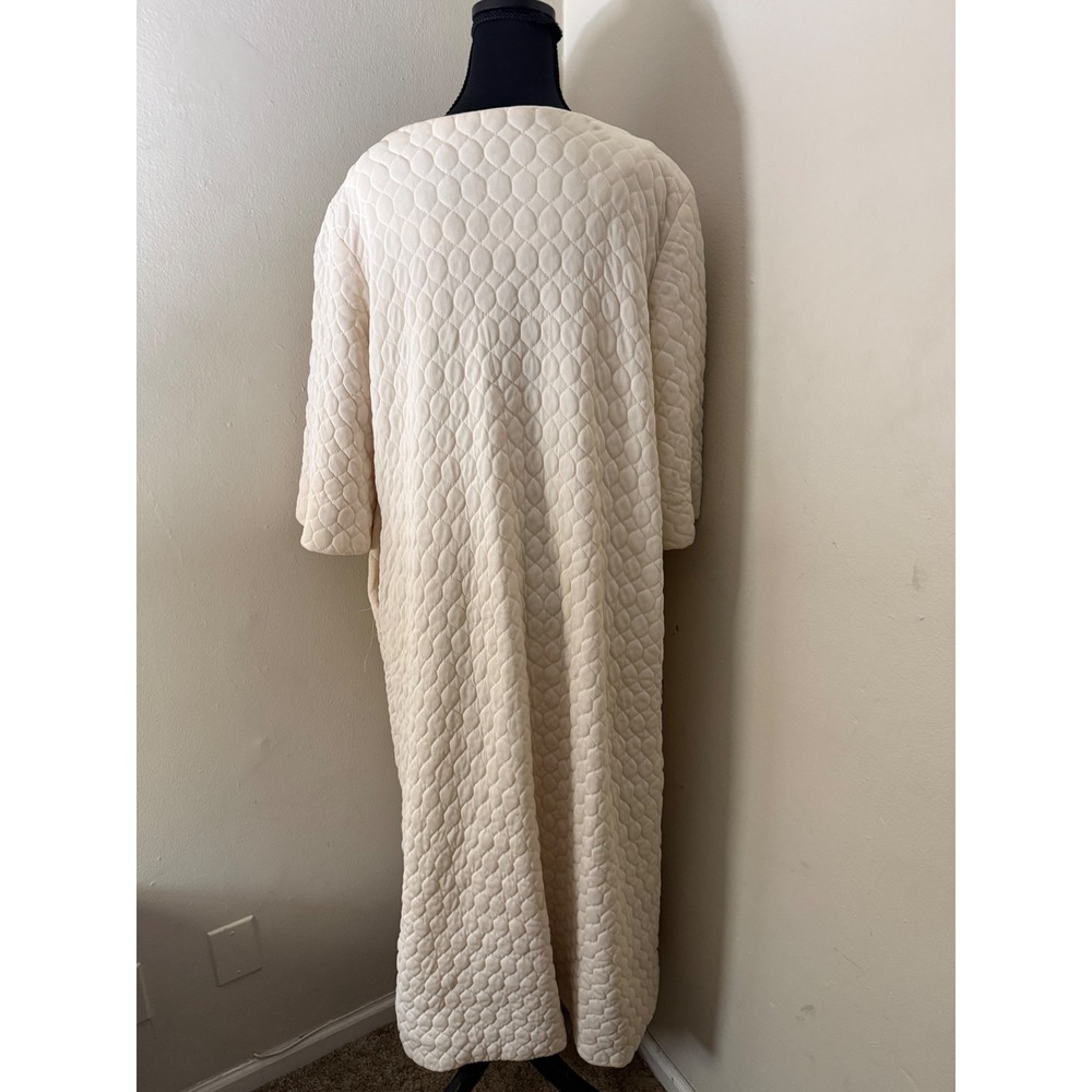 Vintage Quilted Robe Floral Embroidered Cream Long Sleeve Loungewear large - Picture 4 of 7
